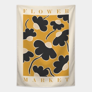 Flower market, Black yellow art, Retro print, Botanical, Aesthetic art, Exhibition poster, Abstract flowers Tapestry