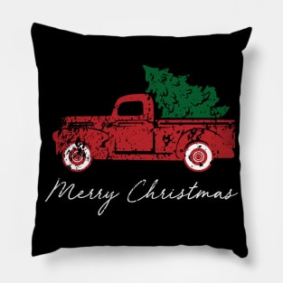 Merry Christmas Retro Vintage Red Truck Pillow