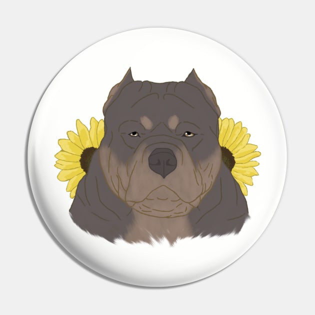 Isabella Tan American Bully with Sunflowers Pin by TrapperWeasel