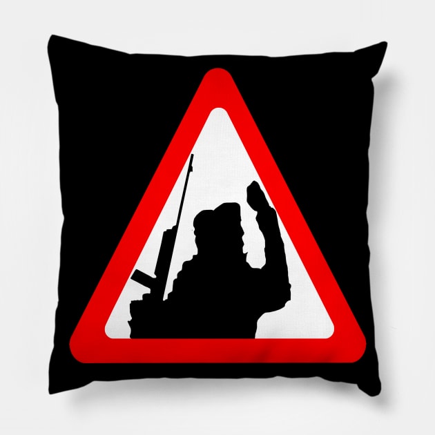 Sniper At Work Sign - Historical, Irish, Guns Pillow by SpaceDogLaika