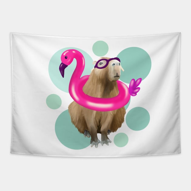 Cute Capybara Pool Party Tapestry by Suneldesigns