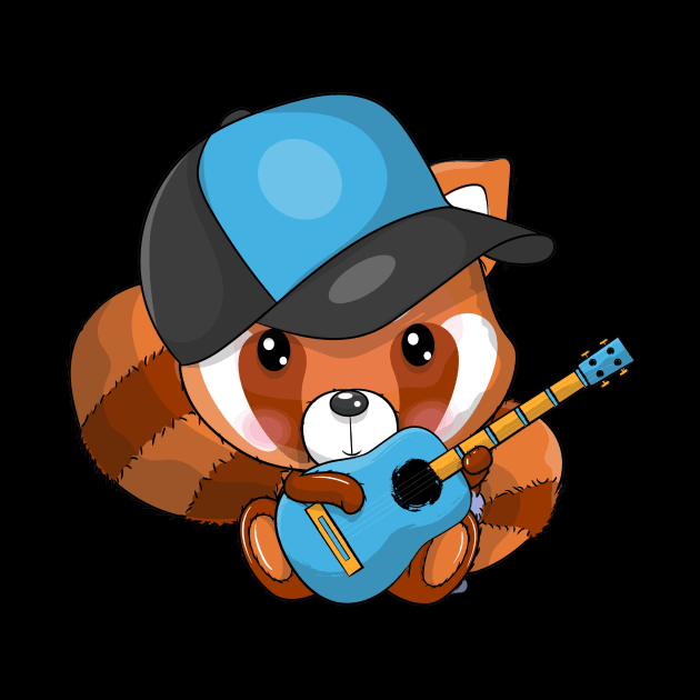 Cute cartoon red panda playing a guitar by zwestshops