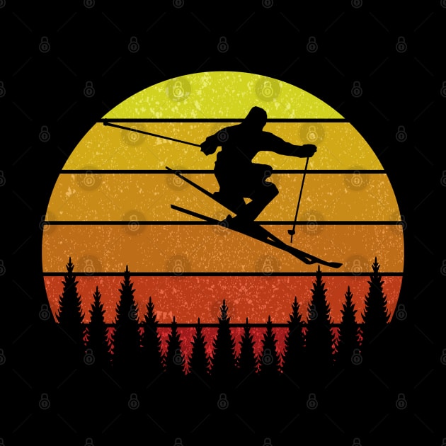 Skiing Gift For Skiers Retro Vintage Sunset by Drawab Designs