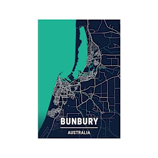 Bunbury Blue Dark Color City Map T-Shirt