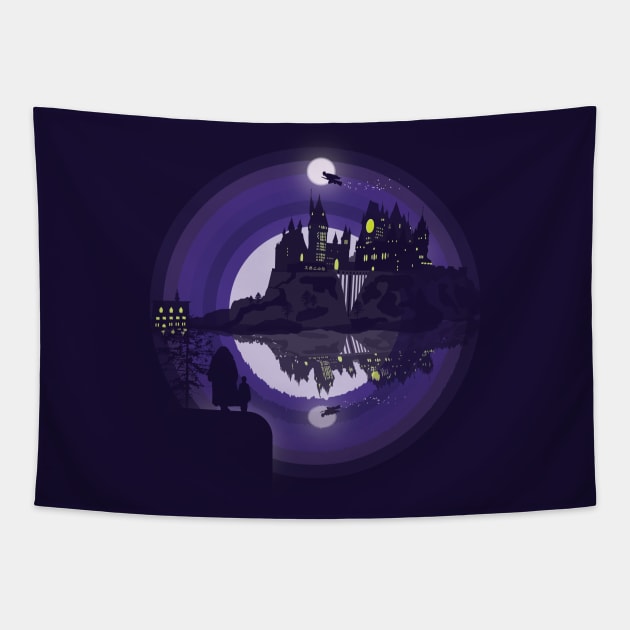 Wizardry Silhouette illustration Tapestry by Lookify