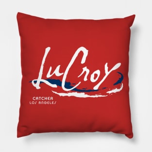 Lucroy Seltzer (White on Red) Pillow