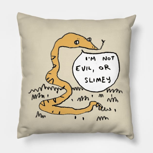 Snakes Aren't Evil Pillow by Sophie Corrigan