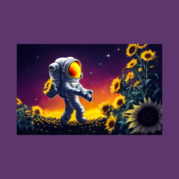 Astronaut sunflower garden by cloudart2868