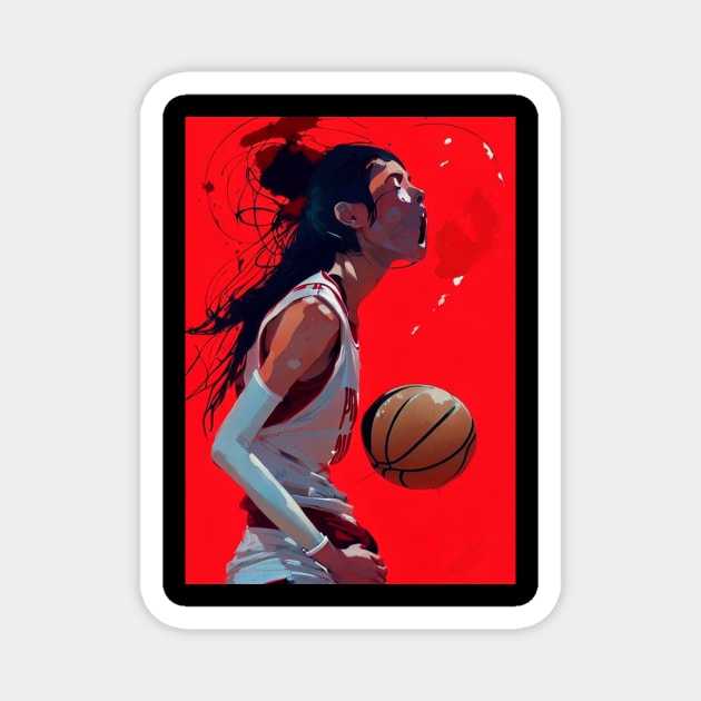 Painting Woman Dribbling Basketball Magnet by DorothyMayerz Base