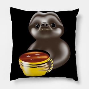 Cute sloth  drinking coffee urgently Pillow