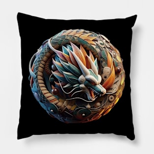 Dragon, Mystical, Colorful, Intricate Pillow