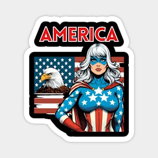 America: American Flag Bald Eagle Female Superhero 4th of July Magnet