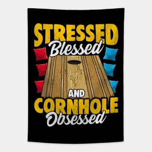 Stressed Blessed And Cornhole Obsessed Bag Toss Game Tapestry
