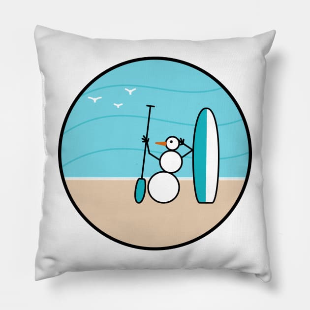 Frosty the Snowman on the Beach Pillow by Musings Home Decor