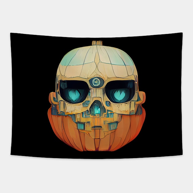 Pumpkin Skull Halloween Tapestry by MZeeDesigns