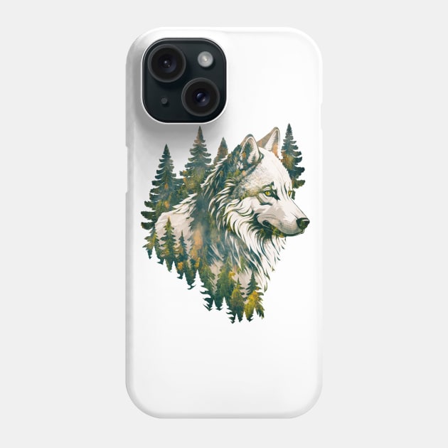 White Wolf and Pine Forest Phone Case by bobyberto