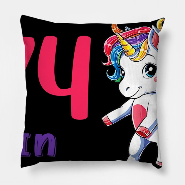 I Turned 74 in quarantine Cute Unicorn Pillow by Superdadlove