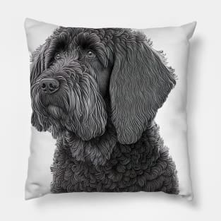 [AI Art] Portrait of a Black Labradoodle, Line Art Pillow