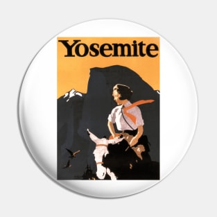 Yosemite - Young Woman Riding a Donkey- Vintage Travel Poster Design Pin