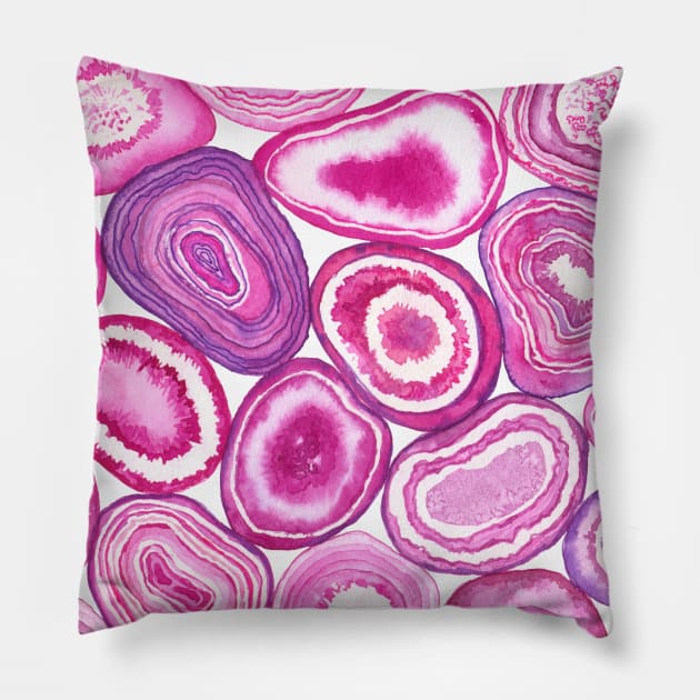 Pink agate watercolor Pillow by katerinamk