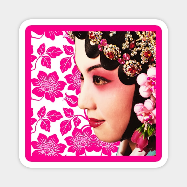 Chinese Opera Star with Pink Flower Pattern- Hong Kong Retro Magnet by CRAFTY BITCH