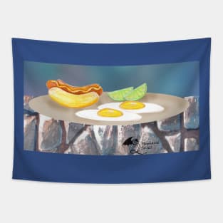 Hot dog eggs breakfast lime food plate delicious tasty yummy good delicacy cook chef Tapestry