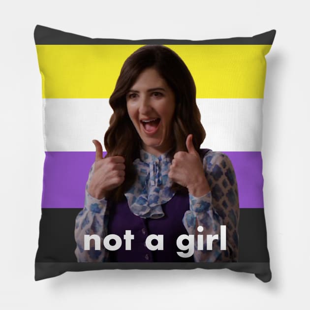 Nonbinary Janet “Not a Girl” (The Good Place) Pillow by bunky