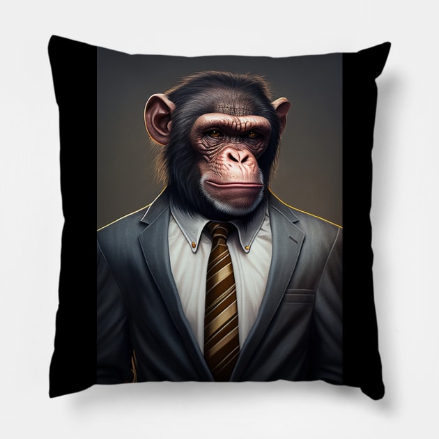 Adorable Monkey In A Suit - Fierce Chimpanzee Animal Print Art For Fashion Lovers Pillow by Whimsical Animals