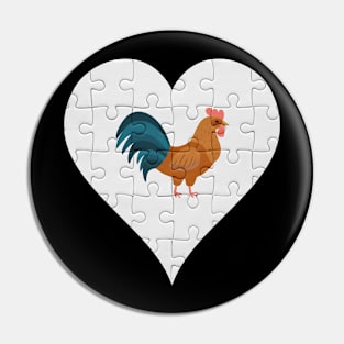 Jigsaw  Rooster Heart Design - Farm Animals Rooster Pin