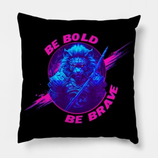 Synthwave Samurai Lion - Be bold Be brave Pillow