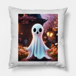 Spooky Halloween Floral Ghost with a Cute Face Pillow