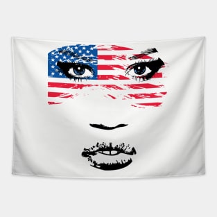 USA Patriot Woman Independence Face July 4th Flag Tapestry