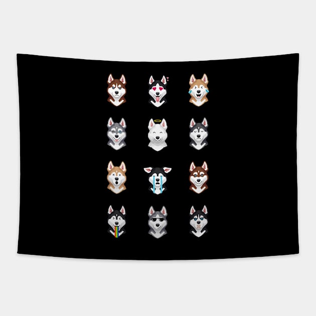 Siberian Husky Emojies Tapestry by stonemask