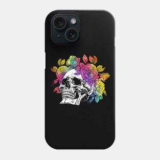 Skull with floral. Colorful Watercolor Roses wreath Phone Case