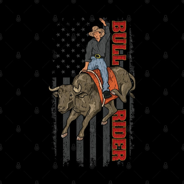 Vintage American Flag Bull Riding Gift Rodeo Bull Rider by Proficient Tees