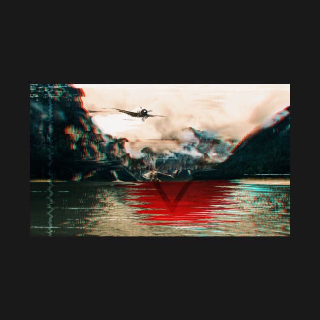 Glitch Art Kamikaze pilot over picturesque mountain lake by Quentin1984