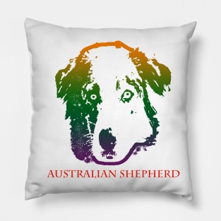 The australian shepherd head is Violet, Green, Orange Pillow