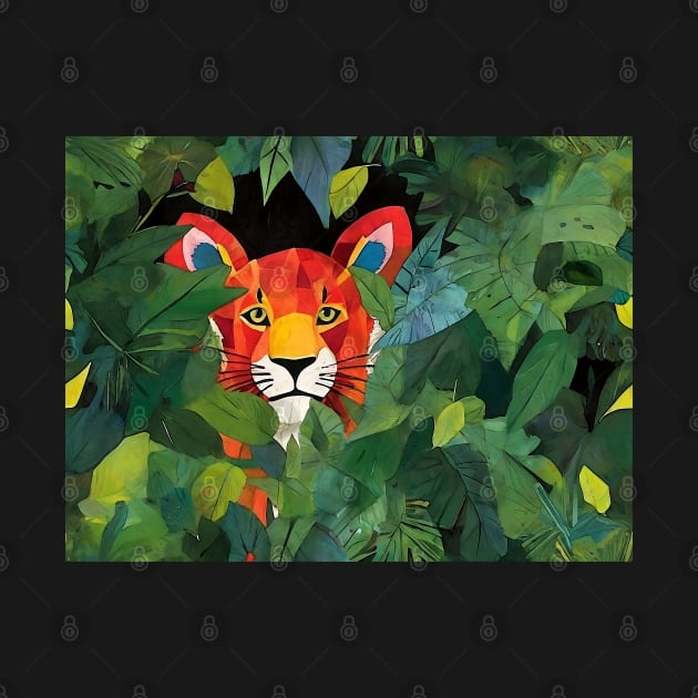 Cute Orange Tiger Peeking Out From Green Jungle Grass by ZAZIZU