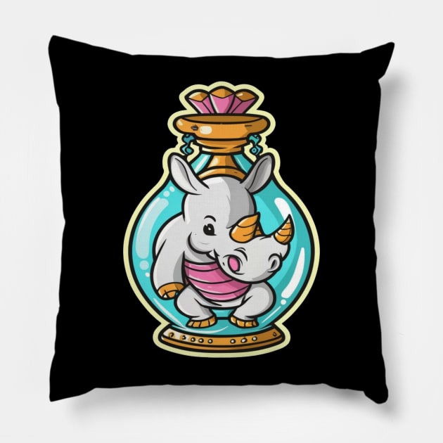 Cute Rhino in a Genie Bottle Pillow by joolsd1@gmail.com