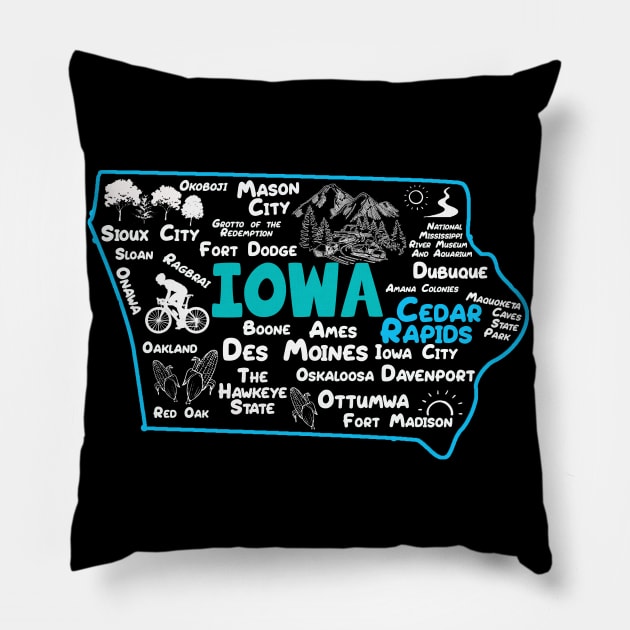 Cedar Rapids Iowa map Des Moines Sioux City, Mason City, Boone, Ames, Davenport, Ottumwa, Fort Madison Pillow by BoogieCreates