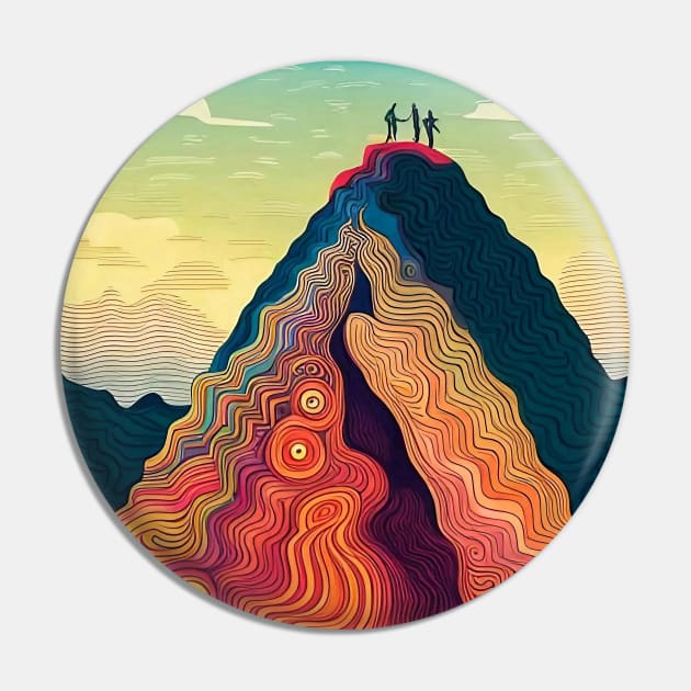 Highest Peak - Colorful Mountain Climbing Art Pin by Davey's Designs