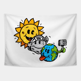 Slefie Earth Moon Sun Funny Total Solar Eclipse 2024 GIft For Boys Girls kids Tapestry