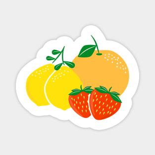 Fruit Fusion: Citrus and Berries Digital Illustration - Lemon, Strawberry and Orange Magnet