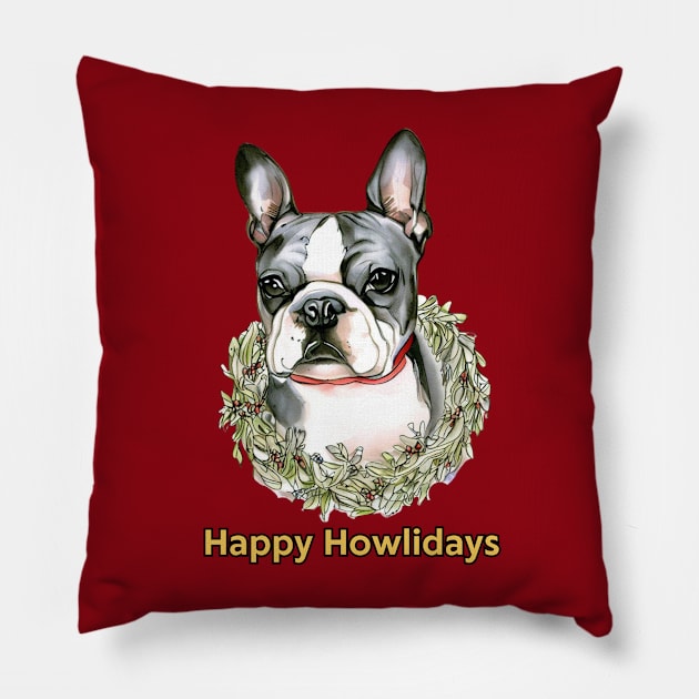 Happy Howlidays Boston Terrier Pillow by ZogDog Pro