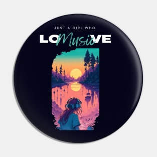 Just a girl who love music cute vintage music graphic design Pin