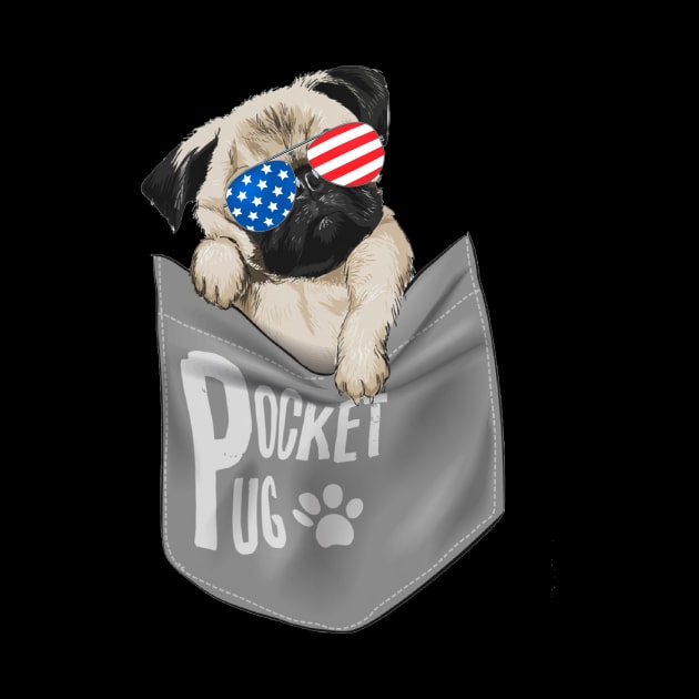 Pocket Pug American Flag 4th Of July by Rumsa