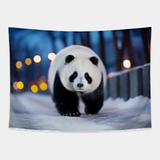 Panda Wildlife Animal On Street Outdoors Tapestry