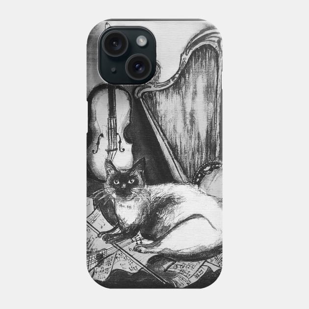 MUSICAL CAT AND OWL WITH MUSIC INSTRUMENTS In Black White Phone Case by BulganLumini