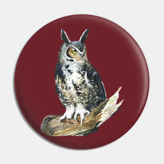 Eagle Owl watercolor Pin by Redilion