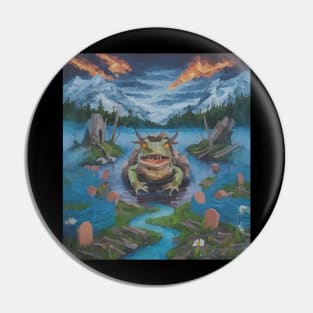 watercolor zombie frog in lake with horns Pin